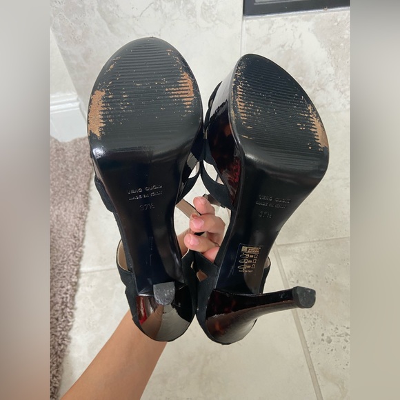 Vintage Bruno Magli Black Suede Open Toe Stiletto Platform Heels Sz 37& 1/2 US 7 - Picture 6 of 14